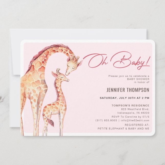 Modern Giraffe Safari Girl Baby Shower Invitation (Front)