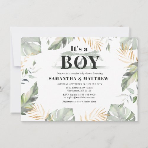 Modern Giraffe Safari jungle Boy Baby Shower Invitation