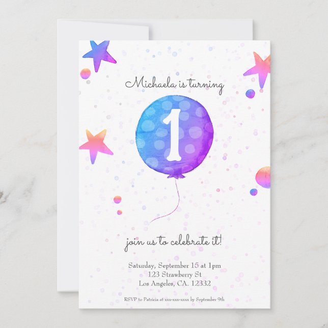 Modern Girl 1st Birthday Party Invitation (Front)