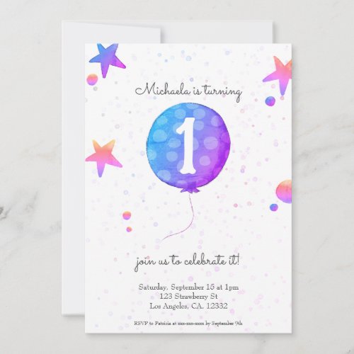 Modern Girl 1st Birthday Party Invitation