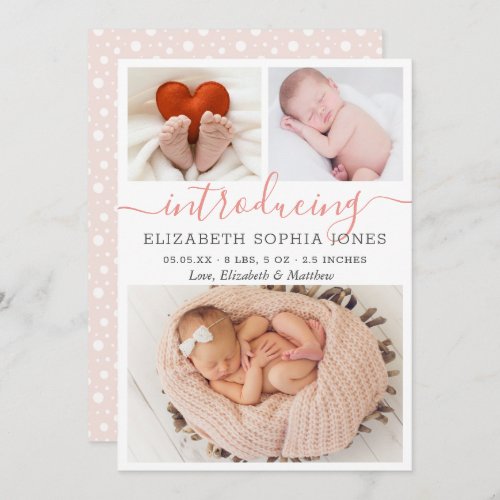Modern Girl Birth Announcement Photo Collage Card