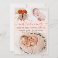 Modern Girl Birth Announcement Photo Collage Card