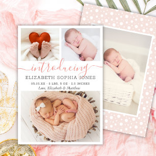 Modern Girl Birth Announcement Photo Collage Card