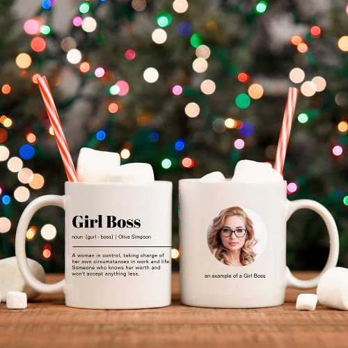 Modern Girl Boss Definition Custom Photo Name  Coffee Mug
