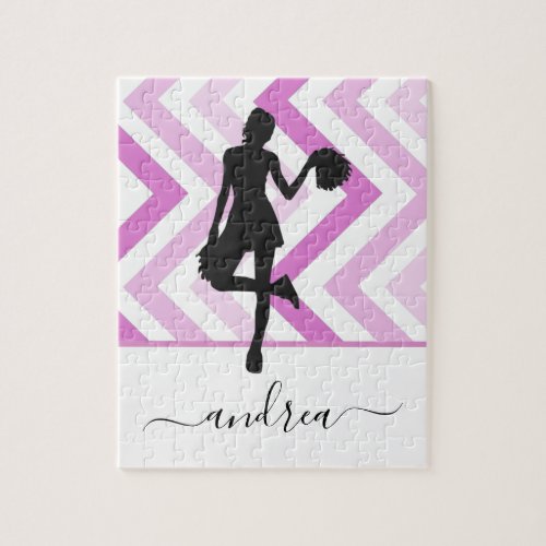 Modern Girl Cheer Theme Pink Cheerleader Cute Name Jigsaw Puzzle