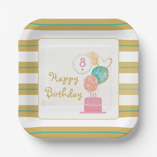 Modern Girl Chic Gold 8th Birthday Paper Plate