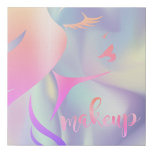 Modern Girl Face Silhouette,Holographic,Makeup Faux Canvas Print