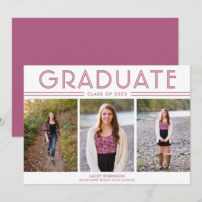 Modern Girl High School Graduation 3 Photo (Front/Back)