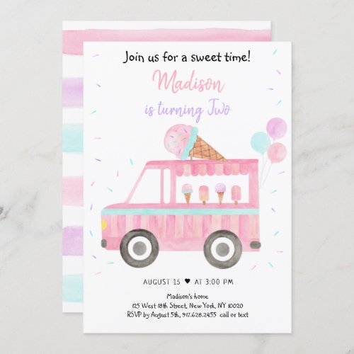 Modern Girl Ice Cream Truck Birthday Invitation