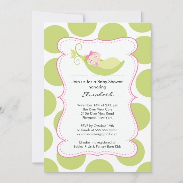 Modern Girl In Pea Pod Baby Shower Invitation (Front)