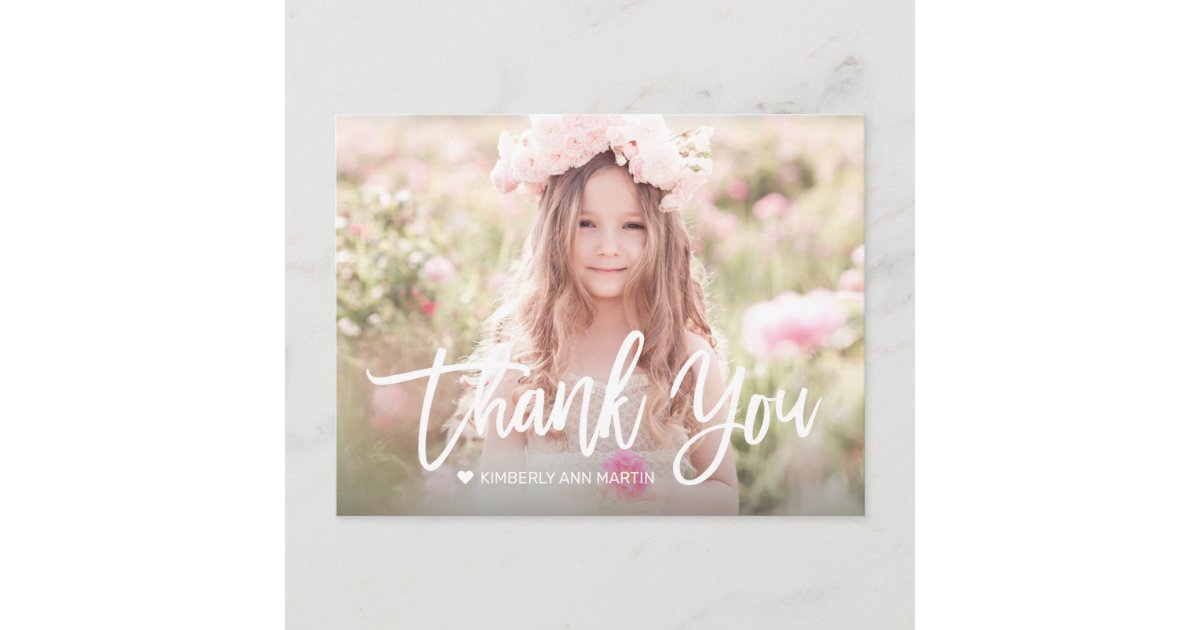 Modern Girl Photo Script Birthday Thank You Card