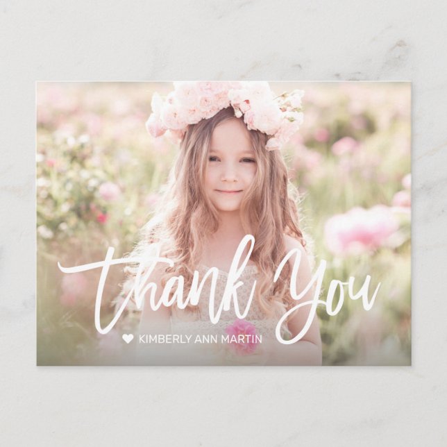 Modern Girl Photo Script Birthday Thank You Card (Front)