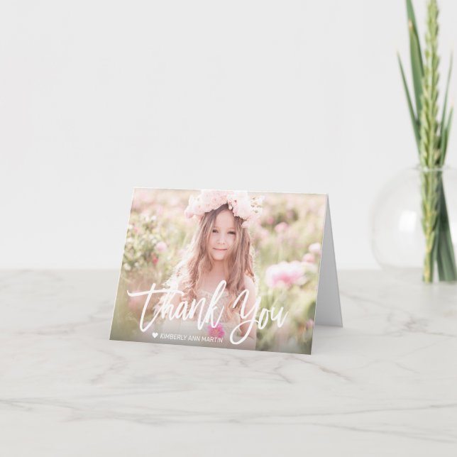 Modern Girl Photo Script Birthday Thank You Card (Front)
