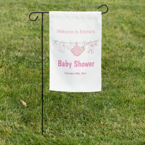 Modern Girl Pink Clothesline Baby Shower Welcome  Garden Flag