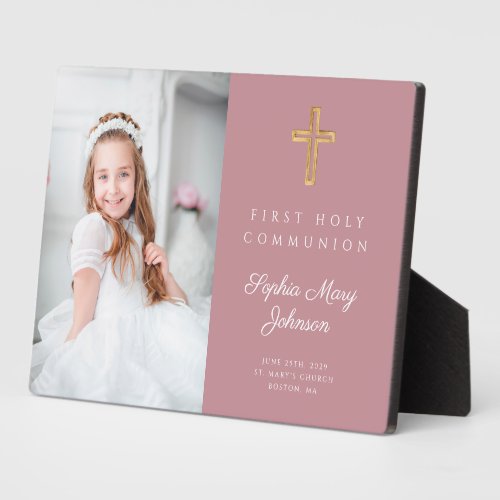 Modern Girl Pink First Communion Photo Plaque