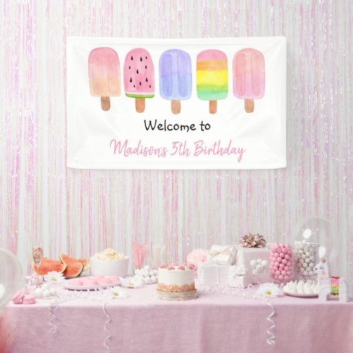 Modern Girl Popsicle Birthday Banner