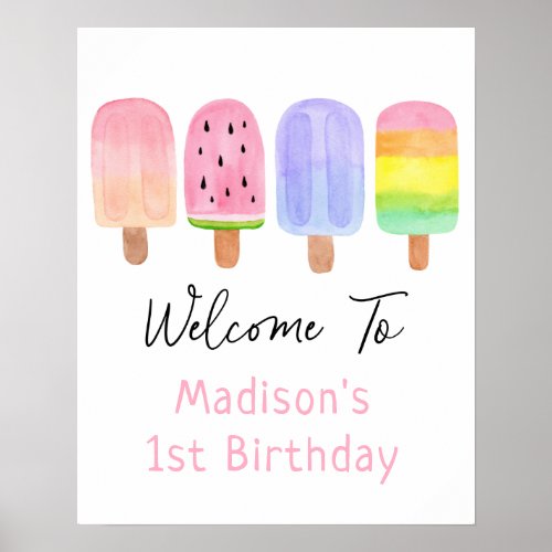 Modern Girl Popsicle Birthday Welcome Poster