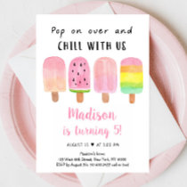 Modern Girl Popsicle Chill With Us Birthday Invitation