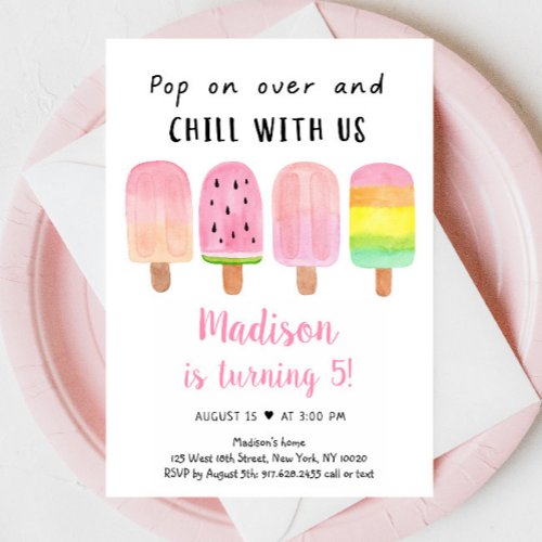 Modern Girl Popsicle Chill With Us Birthday Invitation