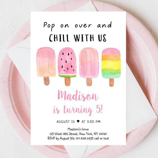 Modern Girl Popsicle Chill With Us Birthday Invitation (Creator Uploaded)