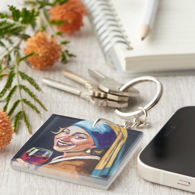 Modern Girl w/ a Pearl Earring - Vermeer Inspired Keychain (Front Right)