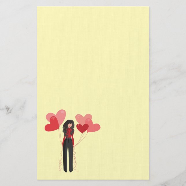 Modern girl with balloons stationery (Front)