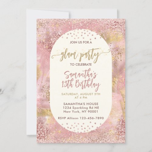 Modern Girls Glam Spa Party Faux Rose Gold Glitter Invitation