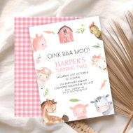 Modern Girls Minimalist Farm Themed Birthday Invitation