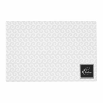 Modern Girl's Monogram Silver White Waves Pattern Placemat by MagnificentMonograms at Zazzle