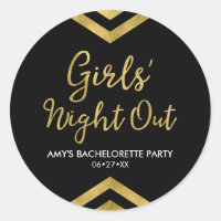 Modern Girls' Night Out Faux Gold Chevron Classic Round Sticker
