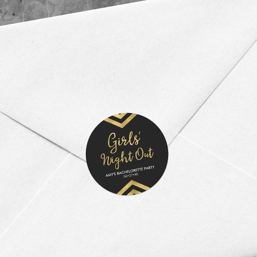 Modern Girls Night Out Faux Gold Chevron Classic Round Sticker