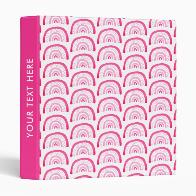 Modern Girls Pink Rainbow Pattern 3 Ring Binder (Front/Spine)
