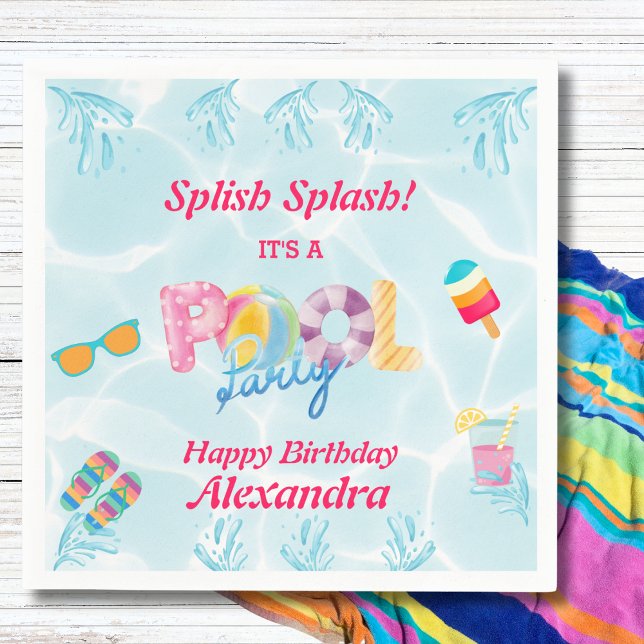 Modern Girls Splish Splash Kids Pool Party Napkins (Creator Uploaded)