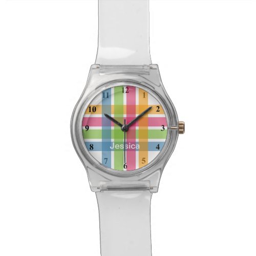 Modern girls watch with colorful pastel stripes