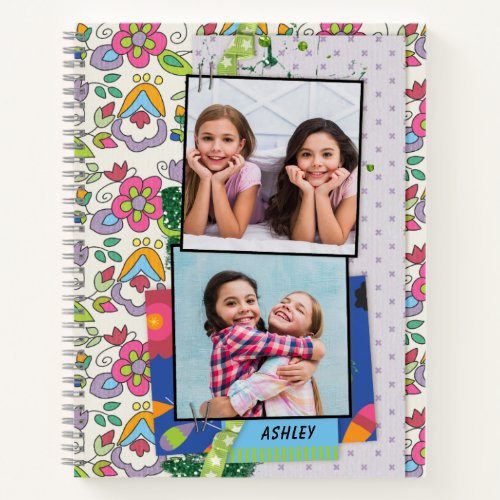Modern Girly 2 Photo Fun Floral Personalized Name Notebook