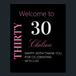 Modern Girly 30th Birthday Black Pink Welcome Poster<br><div class="desc">Modern Girly 30th Birthday Black Pink Welcome Poster</div>