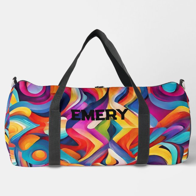 Modern Girly Abstract Pattern Colorful  Monogram  Duffle Bag (Front)