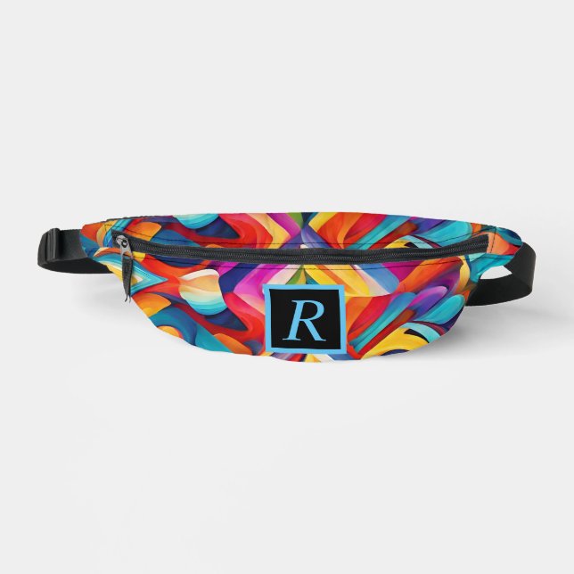 Modern Girly Abstract Pattern Colorful  Monogram  Fanny Pack (Front)