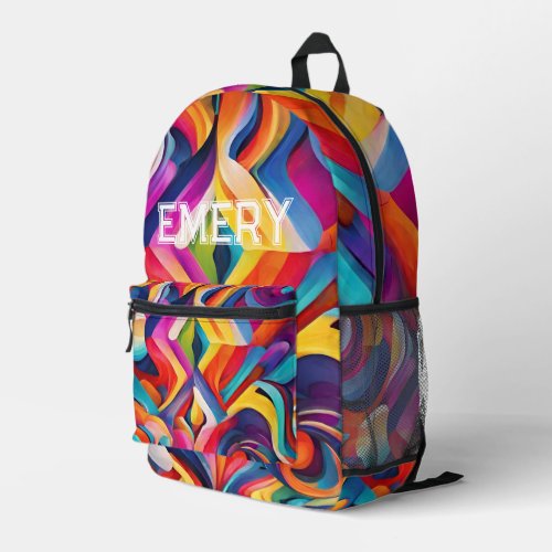 Modern Girly Abstract Pattern Colorful  Monogram  Printed Backpack