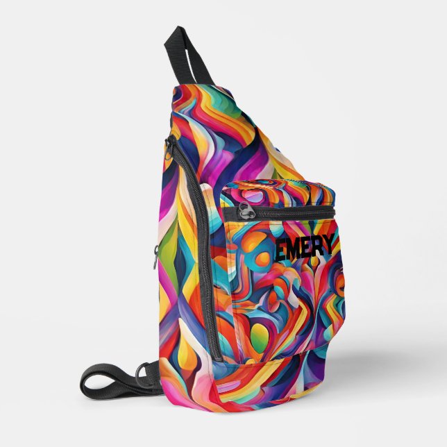 Modern Girly Abstract Pattern Colorful Monogram Sling Bag (Left Corner)