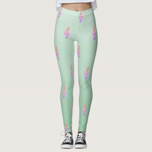 Modern Girly Adorable CuteViolin Key Leggings