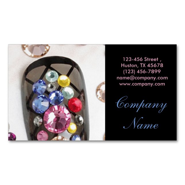 modern girly beauty fashion jewelry nail salon magnetic business card (Front)