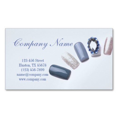 modern girly beauty salon blue nail artist business card magnet