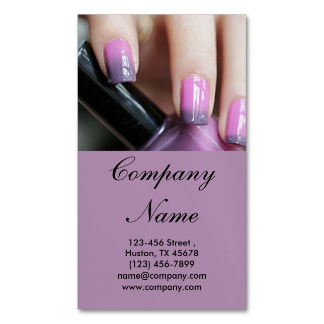 modern girly beauty salon fashion nail artist magnetic business card (Front Vertical)