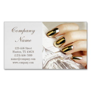 modern girly beauty salon metallic nail artist magnetic business card