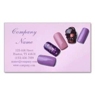 modern girly beauty salon purple nail artist magnetic business card
