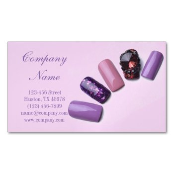 Modern Girly Beauty Salon Purple Nail Artist Magnetic Business Card by businesscardsdepot at Zazzle