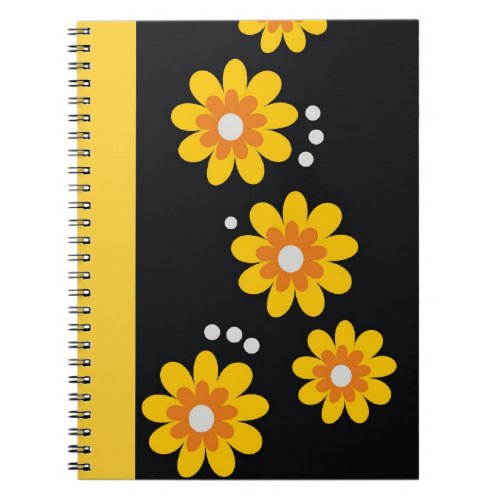Modern Girly Black And Yellow Floral   Notebook