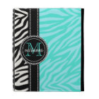 Modern Girly Black Aqua Zebra Print Personalized