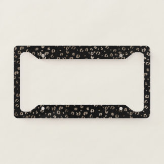 Modern Girly Black & Gold Glitter Leopard License Plate Frame